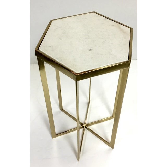 Contemporary White Marble and Gold Plated Geometric Side Table Chairish