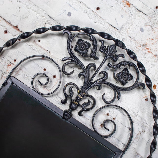 Mid-20th Century Art Deco Wall Mirror Black Painted Wrought Iron Frame W/Cast Brass Details & Arched Top For Sale - Image 14 of 18