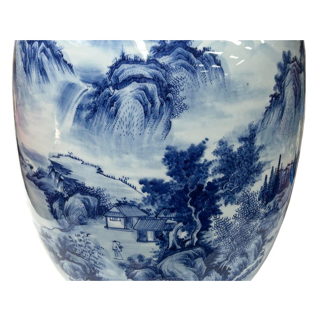 Chinese Blue White Handpaint Mountain Tree Scenery Porcelain Vase For Sale In San Francisco - Image 6 of 14
