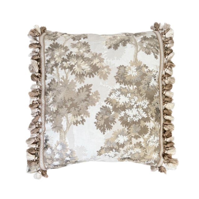 Verdure on the light side. This lovely embroidered fabric with it 's leafy towering trees, has a light and airy color...