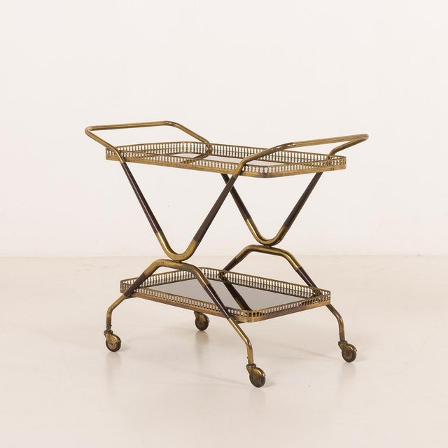 Mid-Century Italian Brass Serving Trolley, 1960s For Sale - Image 4 of 14
