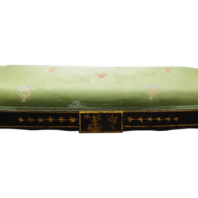 Late 20th Century Vintage Regency Style Green Chinoiserie Window Seat Bench For Sale - Image 5 of 12