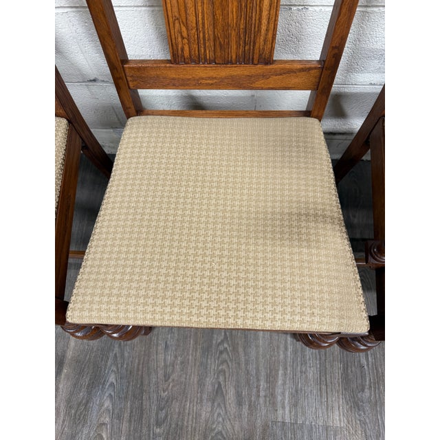 Late 20th Century Vintage Jacobean Revival or English Tudor Style Oak Dining Chairs - Set of 6 For Sale - Image 5 of 16