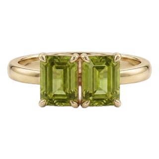 18k Gold Plated Emerald-Cut Peridot Toi Et Moi Engagement Ring Us 7 For Sale