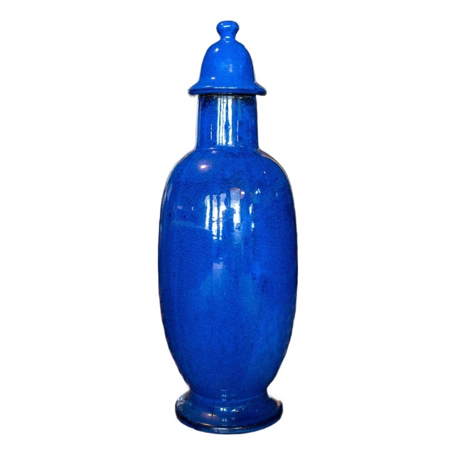 Monumental 30" Global Views Williamsburg Cobalt Blue Glazed Ceramic Ginger Jar Urn For Sale