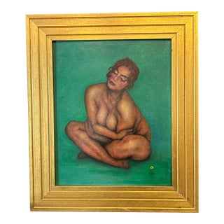 Vintage Painting on Board of a Seated Female by Guy Hoff For Sale