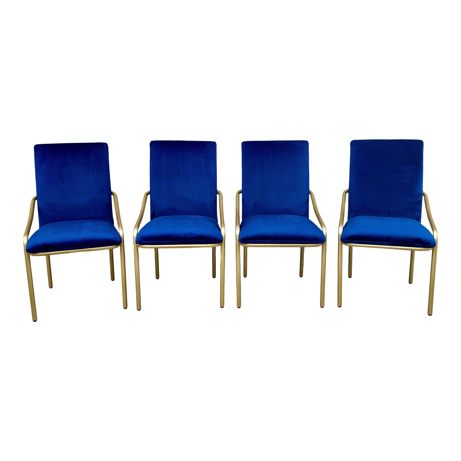 1970 S Brass And Royal Blue Velvet Upholstered Dining Chairs Set Of 4 Chairish