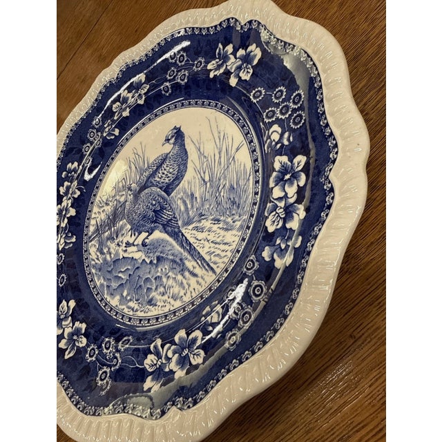 English Early 20th Century Spode Pheasants Blue & White Transferware Plate Copeland #6 For Sale - Image 3 of 7