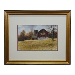 Thomas Puschock November Afternoon Action Fair Barn Watercolor Painting 23" For Sale