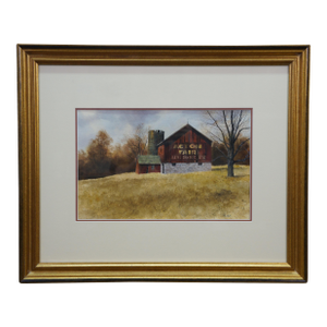 Thomas Puschock November Afternoon Action Fair Barn Watercolor Painting 23"