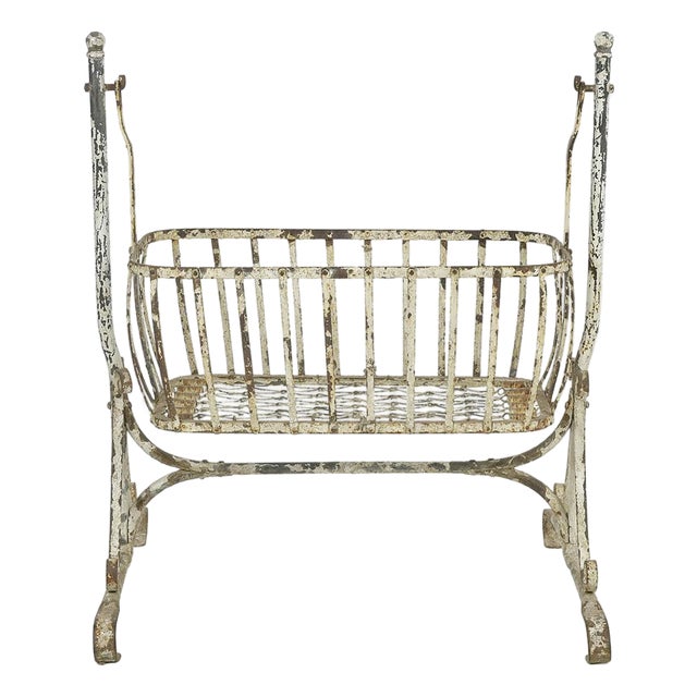 19th Century Iron Cradle with a White Patina For Sale