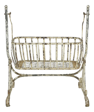 19th Century Iron Cradle with a White Patina