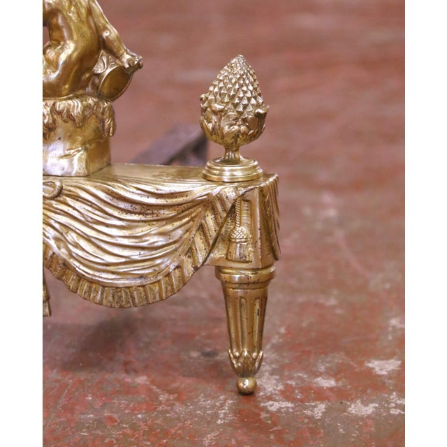 Late 19th Century Pair of 19th Century French Louis XVI Bronze Doré Andirons With Seated Putti For Sale - Image 5 of 9
