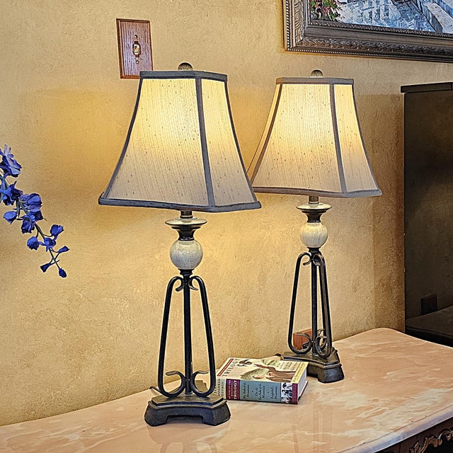 Pair of Uttermost Wrought Iron & Ceramic Sphere Table Lamps For Sale - Image 15 of 18