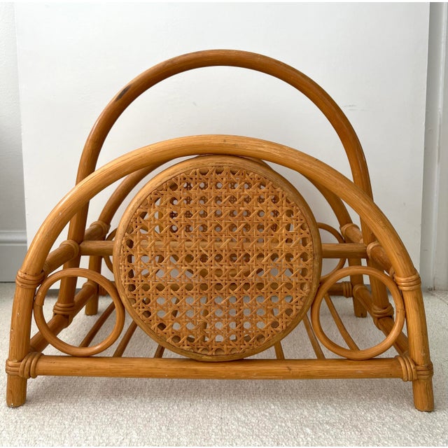 1970s Rattan Bamboo and Cane Magazine Rack For Sale - Image 5 of 10