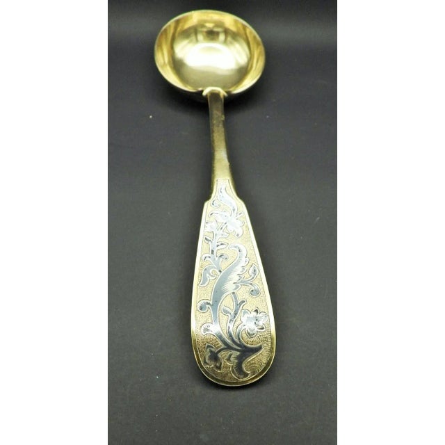 Antique Pierre Queille 950 Sterling Silver Gilt Nielle Ladle Punch Soup 1834 For Sale - Image 4 of 12