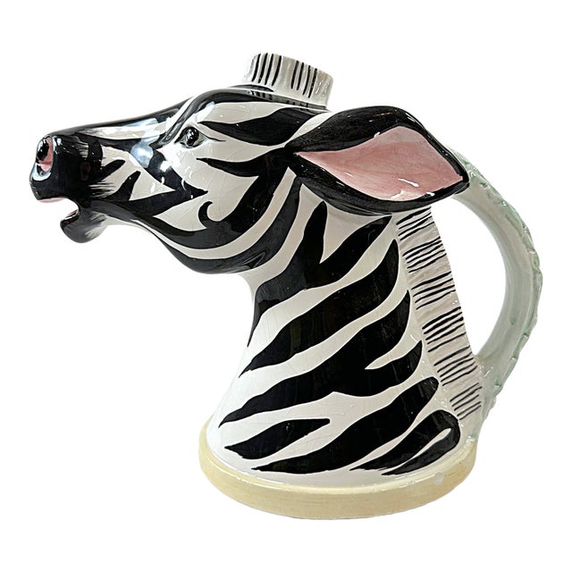 1980's Italian Majolica Zebra Pitcher For Sale