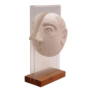 Mid Century Modern David Gil for Bennington Pottery Bust Head on Lucite Sculpture For Sale
