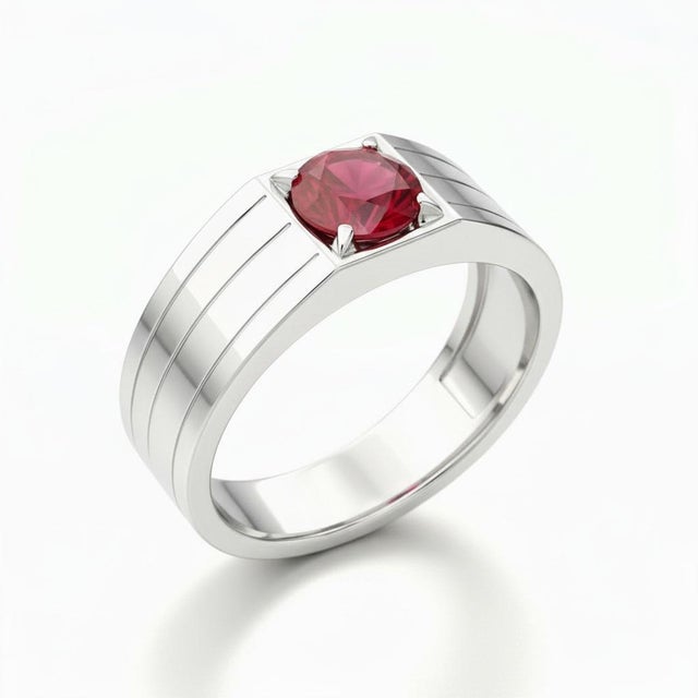 SIlver, Gold Round Ruby Ring For Men's. Mens Solitaire Ruby Ring. Round Cut Ruby Ring. Metal: 925 silver plus 14k gold...