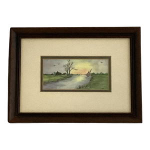 Mid 20th Century Sailing Into Sunset - Small Framed Original Painting
