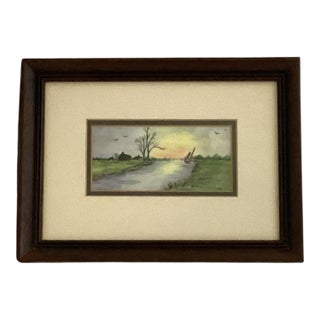 Sailing Into Sunset - Small Framed Original Painting Mid 20th Century For Sale