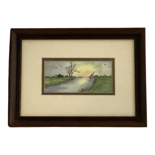 Sailing Into Sunset - Small Framed Original Painting Mid 20th Century For Sale