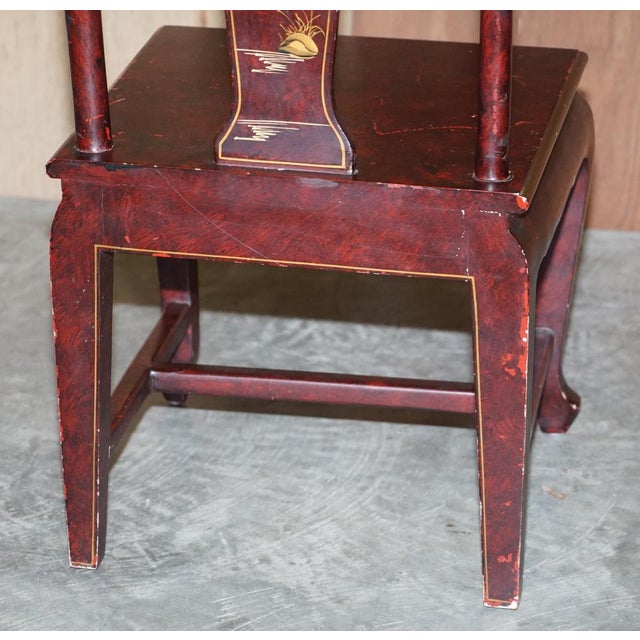 Antique Chinese Red Hand Painted Chair in Sold Wood For Sale - Image 15 of 17