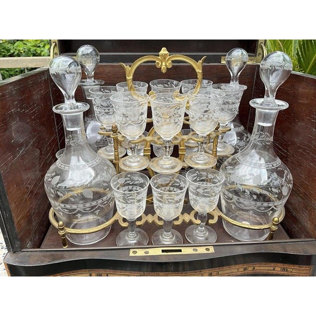 Napoleon III Boulle Liquor Cabinet by Cristallerie Du Pantin, Set of 20 For Sale - Image 4 of 18
