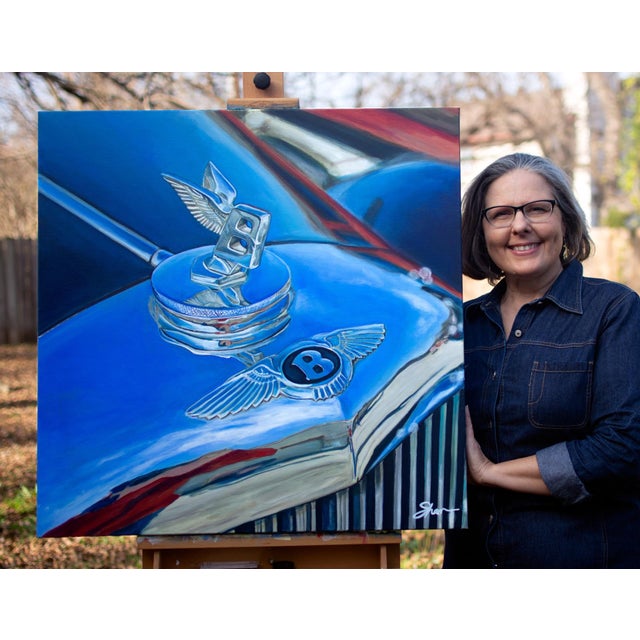 This artwork captures the iconic Bentley Flying B hood ornament, rendered in vibrant acrylics on cotton canvas. The...