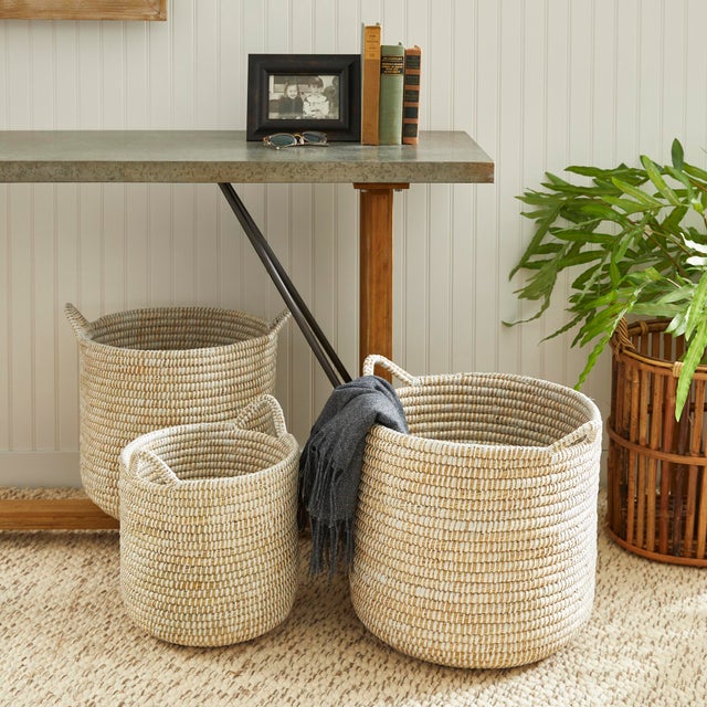 Kenneth Ludwig Chicago Rivergrass Round Baskets With Handles, Set Of 3 For Sale - Image 4 of 6