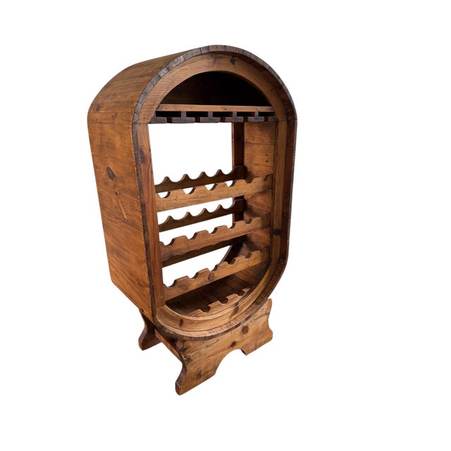 1990s Rustic Freestanding Mexican Barrel-Style Wooden Wine Rack and Glass Holder, 1980 For Sale - Image 5 of 13