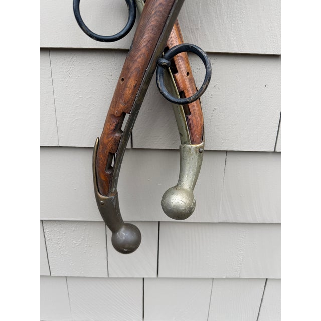 Antique u.s. Hame Co. Buffalo Ny Mule Hames – Original Wooden & Iron Harness Pair c.1900–1925 – Rustic Farmhouse Wall Decor For Sale - Image 14 of 18