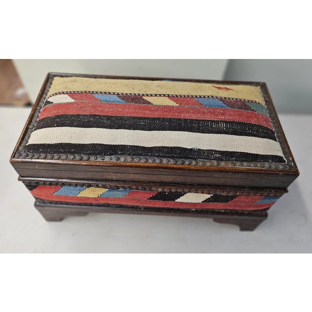 Asian Middle Eastern Kilim Upholstered Stained Pine Table Chest For Sale - Image 3 of 7