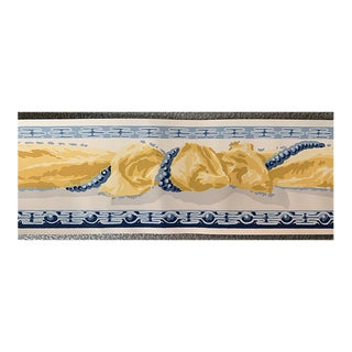 Vintage Schumacher Hand-Printed Wallpaper Border Ribbon and Pearls-Amber and Blue - 25yd Bolt For Sale