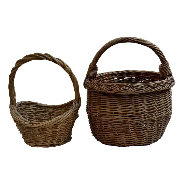 Wicker Baskets, 1960s, Set of 2 For Sale