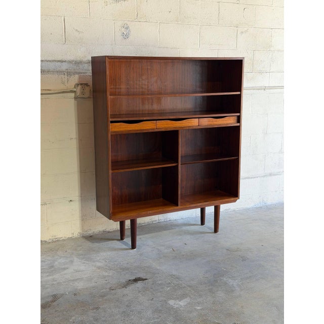 Mid-Century Modern Rosewood Bookcase Cabinet With Slender Tapered Legs Denmark Mid-Century Modern 1960s For Sale - Image 3 of 10