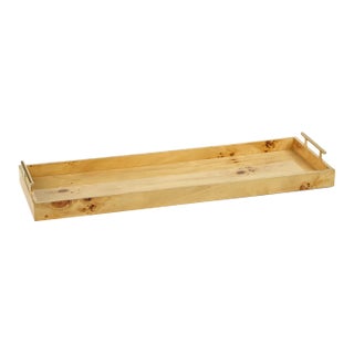 Leiden Burl Wood Rectangular Tray w/ Gld Handles 30" For Sale
