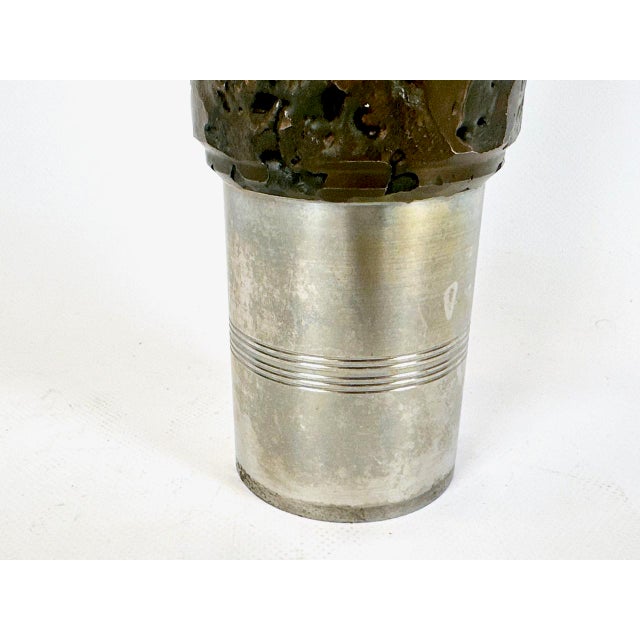 Metal German Brutalist Cylindrical Steel and Bronze Vase from BMF, 1970s For Sale - Image 7 of 9