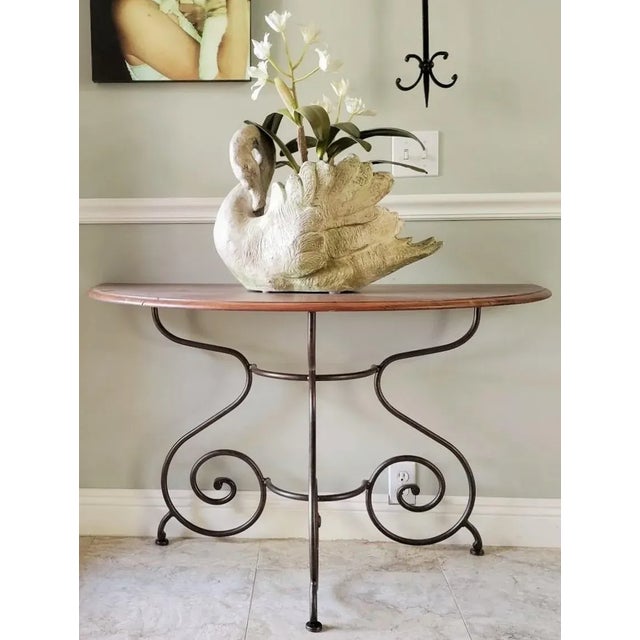 Metal Custom Solid Wrought Iron Demilune Console / Entry Table Base in Hammered Burnished Amber For Sale - Image 7 of 8