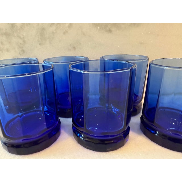 Anchor Hocking 1990s Set of 6 Vintage Anchor Hocking Essex Cobalt Blue Lowball Glasses For Sale - Image 4 of 12