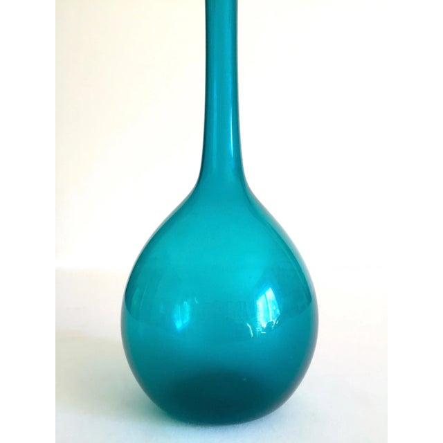 Vintage Mid Century Modernist Hand Blown Aqua Teal Blue Art Glass Bottle Vase Chairish