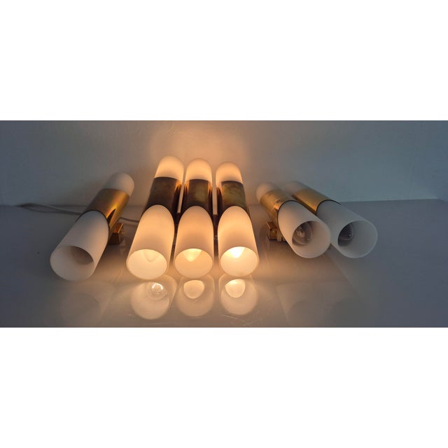 Opal Glass and Brass Wall Sconces by Rolf Krüger for Paul Neuhaus Leuchten, Germany, 1960s, Set of 3 For Sale - Image 4 of 14