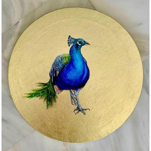 Anastasia Gklava, Peacock, Oil Painting with Gold Leaf on Circular Canvas, 2025 For Sale - Image 6 of 14
