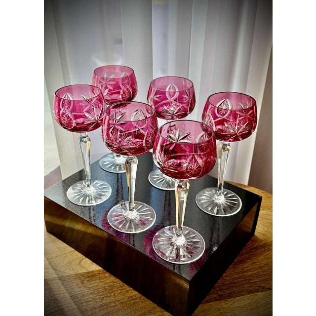 Vintage Ruby Cut-to-Clear Crystal Hock Wine Glasses, 1950, Set of 6 For Sale - Image 10 of 16