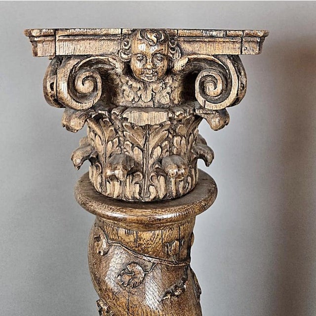 Carved Oak Twisted Columns, 1700s, Set of 2 For Sale - Image 12 of 15