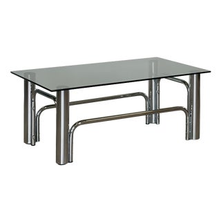 Steel and Smoked Glass Coffee Table, 1970s For Sale