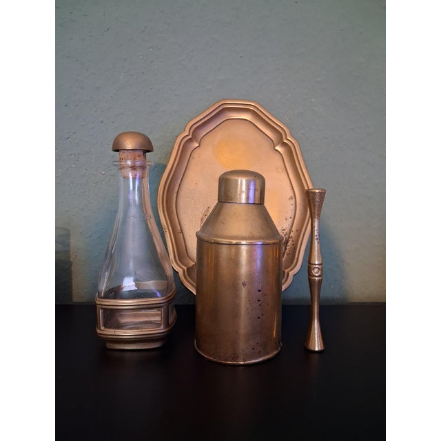 Set of antique set with 12 pieces 8 glass holder brass with glasses antique floreal design with size; height 11/ width 11...