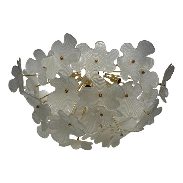 Murano Sputnik Semi Spherical White Glass and Brass Chandelier and Pendant For Sale