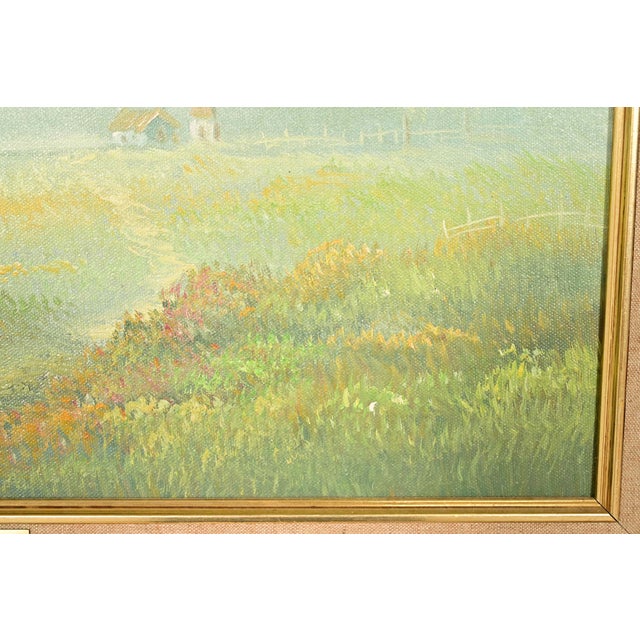 Green Original Artist Signed K. Kirum "Church in the Dale" Oil Painting in Carved Giltwood Frame For Sale - Image 8 of 16