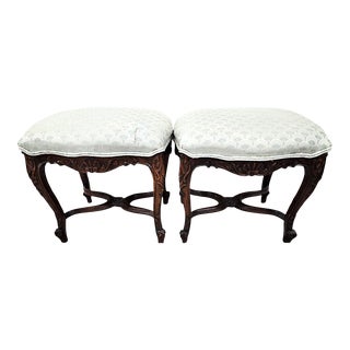 Antique French Ottomans Footstools Louis XV 1800s Walnut Set of 2 For Sale
